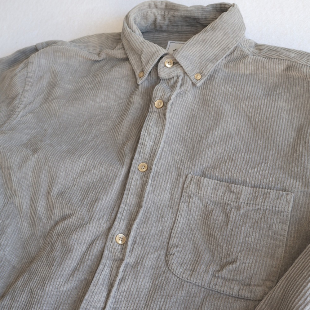 Portuguese Flannel Mens Grey Corduroy Button Down Shacket Large Made in Portugal